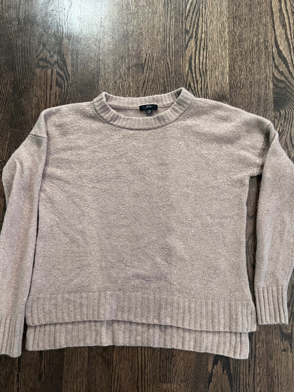 J.Crew Wool-Blend Crewneck Sweater High-Low Ribbed Hem Heather Beige XS